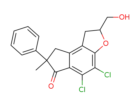 Molecular Structure of 61024-51-9 (4,5-dichloro-2-(hydroxymethyl)-7-methyl-6-oxo-7-phenyl-1,2,7,8-tetrahydro-6H-indeno<5,4-b>furan)