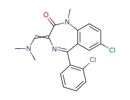 Molecular Structure of 54042-83-0 (7-chloro-5-(2-chloro-phenyl)-3-(dimethylamino-methylene)-1-methyl-1,3-dihydro-benzo[<i>e</i>][1,4]diazepin-2-one)