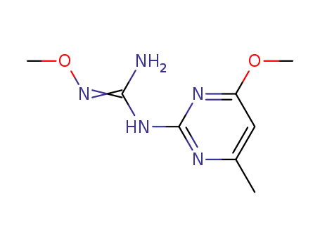 Molecular Structure of 102739-15-1 (Guanidine, N-methoxy-N'-(4-methoxy-6-methyl-2-pyrimidinyl)-)