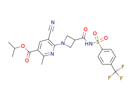 Molecular Structure of 898230-07-4 (isopropyl 5-cyano-2-methyl-6-{3-[({[4-(trifluoromethyl)phenyl]sulfonyl}amino)carbonyl]azetidin-1-yl}nicotinate)
