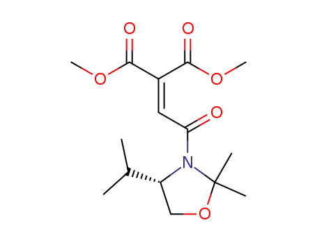 Molecular Structure of 136570-34-8 (Propanedioic acid,
[2-[2,2-dimethyl-4-(1-methylethyl)-3-oxazolidinyl]-2-oxoethylidene]-,
dimethyl ester, (S)-)