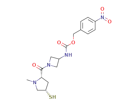 Molecular Structure of 153836-34-1 (Carbamic acid,
[1-[[(2S,4S)-4-mercapto-1-methyl-2-pyrrolidinyl]carbonyl]-3-azetidinyl]-,
(4-nitrophenyl)methyl ester)
