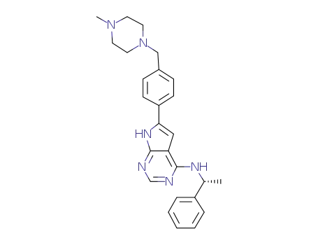 Molecular Structure of 497839-60-8 (1H-Pyrrolo[2,3-d]pyrimidin-4-amine,
6-[4-[(4-methyl-1-piperazinyl)methyl]phenyl]-N-[(1R)-1-phenylethyl]-)