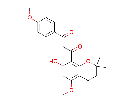 Molecular Structure of 86978-02-1 (1,3-Propanedione,
1-(3,4-dihydro-7-hydroxy-5-methoxy-2,2-dimethyl-2H-1-benzopyran-8-yl
)-3-(4-methoxyphenyl)-)
