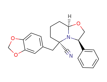 (3R,5R,8aR)-5-Benzo[1,3]dioxol-5-ylmethyl-3-phenyl-hexahydro-oxazolo[3,2-a]pyridine-5-carbonitrile