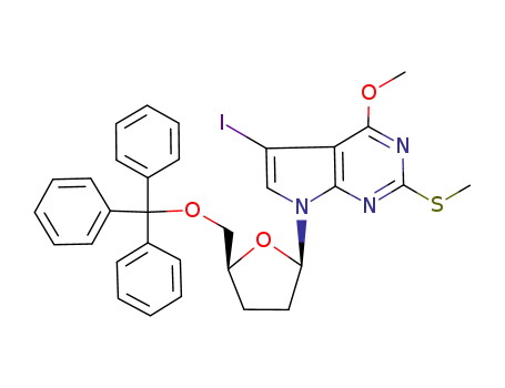 5-Iodo-4-methoxy-2-methylsulfanyl-7-((2R,5S)-5-trityloxymethyl-tetrahydro-furan-2-yl)-7H-pyrrolo[2,3-d]pyrimidine