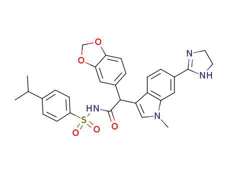 Molecular Structure of 199589-93-0 (1H-Indole-3-acetamide,
a-1,3-benzodioxol-5-yl-6-(4,5-dihydro-1H-imidazol-2-yl)-1-methyl-N-[[4-
(1-methylethyl)phenyl]sulfonyl]-)