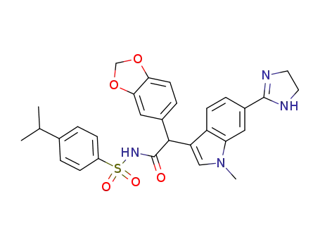 Molecular Structure of 199589-93-0 (1H-Indole-3-acetamide,
a-1,3-benzodioxol-5-yl-6-(4,5-dihydro-1H-imidazol-2-yl)-1-methyl-N-[[4-
(1-methylethyl)phenyl]sulfonyl]-)