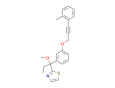 Molecular Structure of 134154-18-0 (2-{1-Methoxy-1-[3-(3-o-tolyl-prop-2-ynyloxy)-phenyl]-propyl}-thiazole)