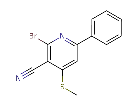 Molecular Structure of 84671-59-0 (3-Pyridinecarbonitrile, 2-bromo-4-(methylthio)-6-phenyl-)