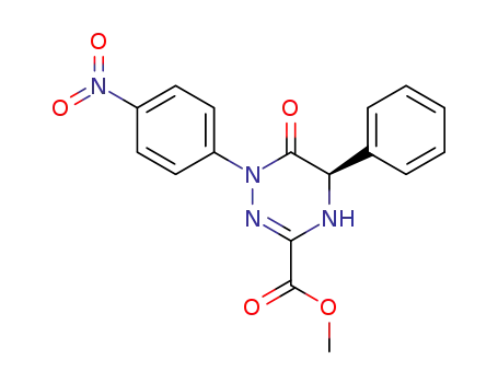 Molecular Structure of 139455-94-0 ((R)-1-(4-Nitro-phenyl)-6-oxo-5-phenyl-1,4,5,6-tetrahydro-[1,2,4]triazine-3-carboxylic acid methyl ester)