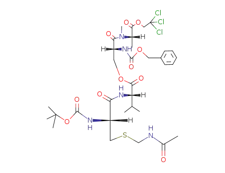 Molecular Structure of 78166-94-6 (<N-<(Benzyloxy)carbonyl>-O-<<(tert-butyloxy)carbonyl>-S-(acetamidomethyl)-L-cysteinyl-L-valyl>-D-seryl>-N-methyl-L-alanine 2,2,2-Trichloroethyl Ester)