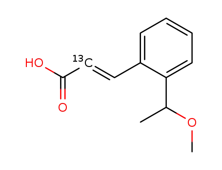 Molecular Structure of 122244-58-0 (3-<2-1(-methoxyethyl)phenyl>propenoic acid 13C labelled in C2)