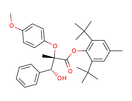 Molecular Structure of 92817-81-7 (4'-methyl-2',6'-di-tert-butylphenyl (2RS,3SR)-3-hydroxy-2-methyl-2-(4-methoxyphenoxy)-3-benzenepropanoate)