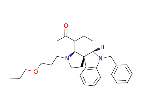 Molecular Structure of 125947-52-6 (1-[(3aS,6aS,11bS)-3-(3-Allyloxy-propyl)-7-benzyl-2,3,3a,4,5,6,6a,7-octahydro-1H-pyrrolo[2,3-d]carbazol-4-yl]-ethanone)