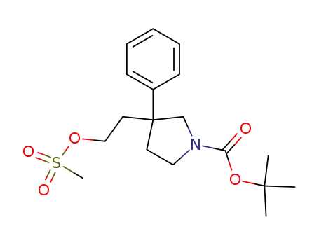 Molecular Structure of 192941-35-8 (1-Pyrrolidinecarboxylic acid, 3-[2-[(methylsulfonyl)oxy]ethyl]-3-phenyl-,
1,1-dimethylethyl ester)