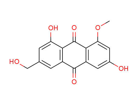 Molecular Structure of 35688-09-6 (1,6-dihydroxy-3-(hydroxymethyl)-8-methoxyanthracene-9,10-dione)