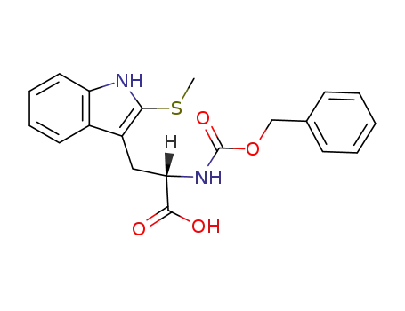 Molecular Structure of 96838-39-0 ((S)-2-benzyloxycarbonylamino-3-(2-methylthio-3-indolyl)propanoic acid)