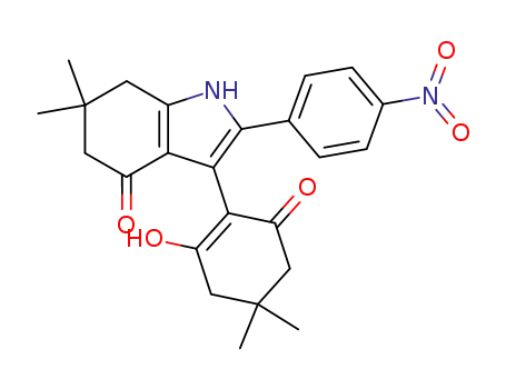 Molecular Structure of 118933-74-7 (2-(4-nitrophenyl)-3-(4,4-dimethyl-6-hydroxy-6-cyclohexen-2-on-1-yl)-6,6-dimethyl-4,5,6,7-tetrahydroindol-4-one)