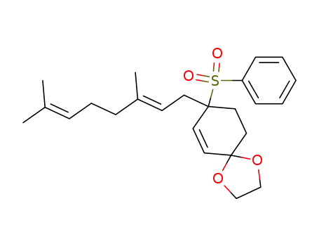 Molecular Structure of 87640-73-1 (1,4-Dioxaspiro[4.5]dec-6-ene,
8-(3,7-dimethyl-2,6-octadienyl)-8-(phenylsulfonyl)-, (E)-)