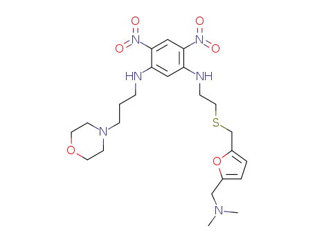 Molecular Structure of 142744-22-7 (1,3-Benzenediamine,N1-[2-[[[5-[(dimethylamino)methyl]-2-furanyl]methyl]thio]ethyl]-N3-[3-(4-morpholinyl)propyl]-4,6-dinitro-)