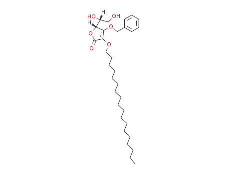 Molecular Structure of 107706-92-3 ((R)-4-Benzyloxy-5-((R)-1,2-dihydroxy-ethyl)-3-octadecyloxy-5H-furan-2-one)