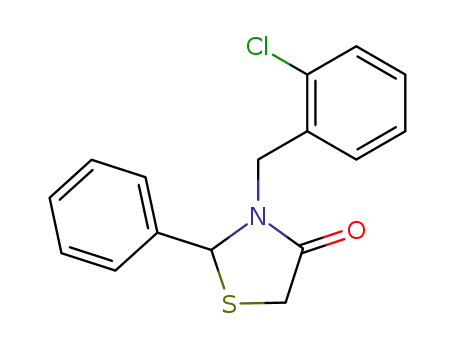 Molecular Structure of 131132-58-6 (3-(2-Chlorobenzyl)-2-phenylthiazolidin-4-one)