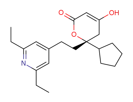 2H-Pyran-2-one,
6-cyclopentyl-6-[2-(2,6-diethyl-4-pyridinyl)ethyl]-5,6-dihydro-4-hydroxy-,
(6R)-