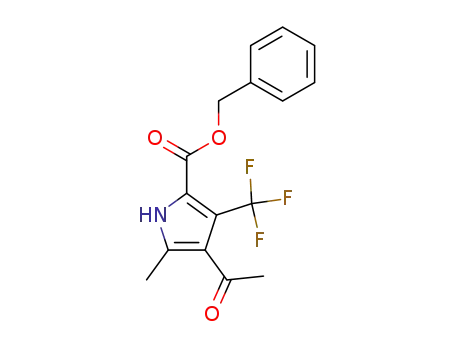 Molecular Structure of 87962-73-0 (1H-Pyrrole-2-carboxylic acid, 4-acetyl-5-methyl-3-(trifluoromethyl)-,
phenylmethyl ester)