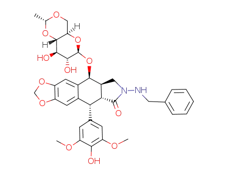 (5R,5aR,8aR,9S)-7-Benzylamino-9-((2R,4aR,6R,7R,8R,8aS)-7,8-dihydroxy-2-methyl-hexahydro-pyrano[3,2-d][1,3]dioxin-6-yloxy)-5-(4-hydroxy-3,5-dimethoxy-phenyl)-5,5a,7,8,8a,9-hexahydro-1,3-dioxa-7-aza-dicyclopenta[b,g]naphthalen-6-one