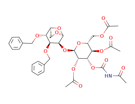 Acetic acid (2R,3S,4S,5R,6R)-5-acetoxy-6-acetoxymethyl-4-acetylcarbamoyloxy-2-((1S,2R,3S,4S,5S)-2,3-bis-benzyloxy-6,8-dioxa-bicyclo[3.2.1]oct-4-yloxy)-tetrahydro-pyran-3-yl ester