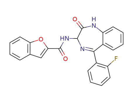 Molecular Structure of 103373-08-6 (Benzofuran-2-carboxylic acid [5-(2-fluoro-phenyl)-2-oxo-2,3-dihydro-1H-benzo[e][1,4]diazepin-3-yl]-amide)