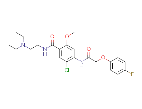 Molecular Structure of 85630-52-0 (5-Chloro-N-(2-diethylamino-ethyl)-4-[2-(4-fluoro-phenoxy)-acetylamino]-2-methoxy-benzamide)