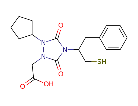 Molecular Structure of 163115-90-0 (1,2,4-Triazolidine-1-acetic acid,
2-cyclopentyl-4-[1-(mercaptomethyl)-2-phenylethyl]-3,5-dioxo-)