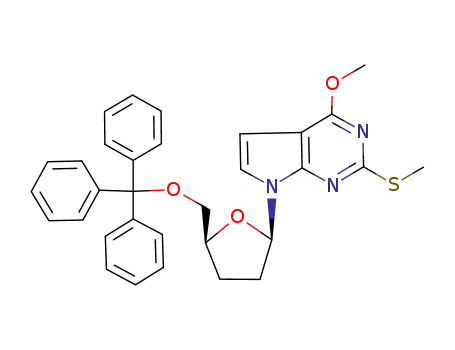 4-Methoxy-2-methylsulfanyl-7-((2R,5S)-5-trityloxymethyl-tetrahydro-furan-2-yl)-7H-pyrrolo[2,3-d]pyrimidine