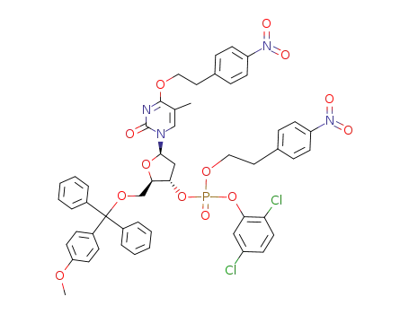 3'-Thymidylic acid,
5'-O-[(4-methoxyphenyl)diphenylmethyl]-4-O-[2-(4-nitrophenyl)ethyl]-,
2,5-dichlorophenyl 2-(4-nitrophenyl)ethyl ester