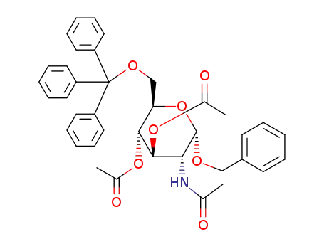 Molecular Structure of 33289-63-3 (benzyl 2-acetamido-3,4-di-O-acetyl-6-O-trityl-2-deoxy-α-D-glucopyranoside)