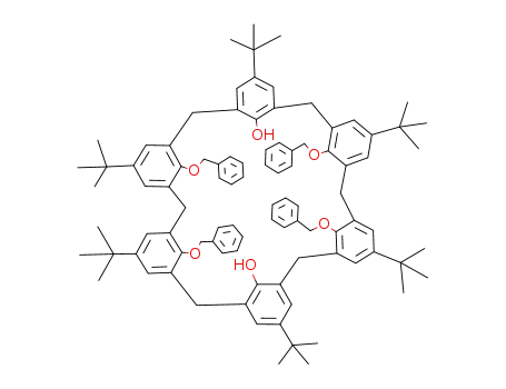 Molecular Structure of 140659-05-8 (5,11,17,23,29,35-Hexa-tert-butyl-39,42-dihydroxy-37,38,40,41-tetrakis(benzyloxy)calix<6>arene)