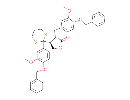 Molecular Structure of 89067-57-2 (2(3H)-Furanone,
dihydro-4-[2-[3-methoxy-4-(phenylmethoxy)phenyl]-1,3-dithian-2-yl]-3-[[3
-methoxy-4-(phenylmethoxy)phenyl]methyl]-, trans-)