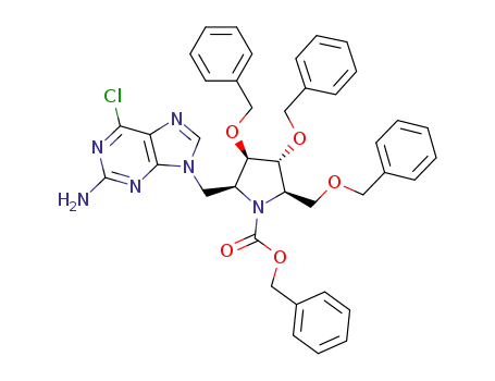 N-(Benzyloxycarbonyl)-5(R)-<(benzyloxy)methyl>-3(R),4(R)-bis(benzyloxy)-2(S)-<(2-amino-6-chloropurin-9-yl)methyl>pyrrolidine