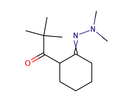 Molecular Structure of 137919-62-1 (Cyclohexanone, 2-(2,2-dimethyl-1-oxopropyl)-, 1-(dimethylhydrazone),
(E)-)