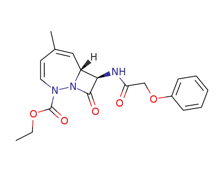 Molecular Structure of 61767-23-5 (1,2-Diazabicyclo[5.2.0]nona-3,5-diene-2-carboxylic acid,
5-methyl-9-oxo-8-[(phenoxyacetyl)amino]-, ethyl ester, cis-)