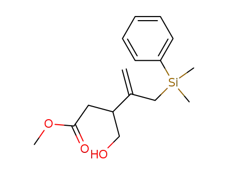 Molecular Structure of 144602-79-9 (4-Pentenoic acid, 4-[(dimethylphenylsilyl)methyl]-3-(hydroxymethyl)-,
methyl ester)