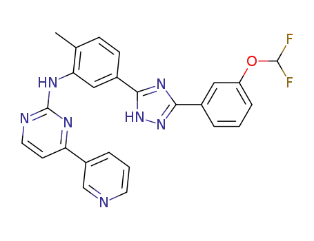 Molecular Structure of 1079911-30-0 ({5-[5-(3-difluoromethoxy-phenyl)-2H-[1,2,4]triazol-3-yl]-2-methyl-phenyl}-(4-pyridin-3-yl-pyrimidin-2-yl)-amine)