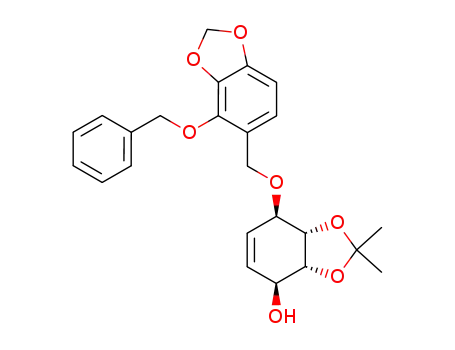 Molecular Structure of 168610-72-8 ((3aR,4S,7R,7aS)-7-(4-Benzyloxy-benzo[1,3]dioxol-5-ylmethoxy)-2,2-dimethyl-3a,4,7,7a-tetrahydro-benzo[1,3]dioxol-4-ol)
