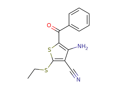 Molecular Structure of 116170-97-9 (4-AMINO-5-BENZOYL-2-(ETHYLSULFANYL)-3-THIOPHENECARBONITRILE)