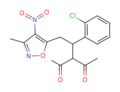 Molecular Structure of 79510-58-0 (2,4-Pentanedione,
3-[1-(2-chlorophenyl)-2-(3-methyl-4-nitro-5-isoxazolyl)ethyl]-)