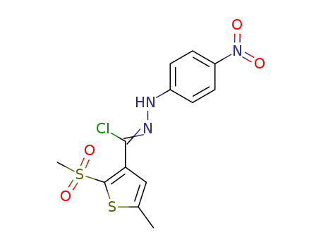 Molecular Structure of 165066-12-6 (N-(p-nitrophenyl)-5-methyl-2-methylsulfonyl-3-thiophenecarbohydrazonoyl chloride)