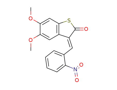 Molecular Structure of 80825-79-2 (Benzo[b]thiophen-2(3H)-one,
5,6-dimethoxy-3-[(2-nitrophenyl)methylene]-, (E)-)