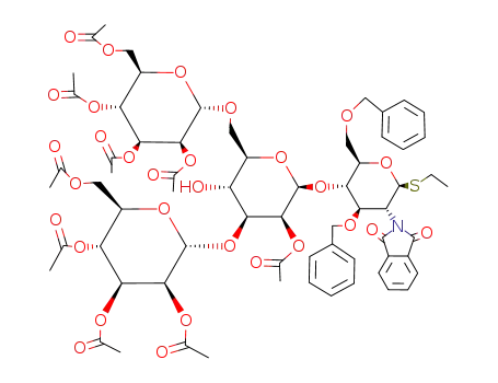 ethyl O-(2,3,4,6-tetra-O-acetyl-α-D-mannopyranosyl)-(1->3)-O-<(2,3,4,6-tetra-O-acetyl-α-D-mannopyranosyl)-(1->6)>-O-(2-O-acetyl-β-D-mannopyranosyl)-(1->4)-3,6-di-O-benzyl-2-deoxy-2-phthalimido-1-thio-β-D-glucopyranoside